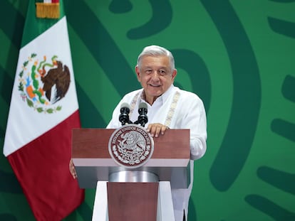 El presidente de México, Andrés Manuel López Obrador, durante su conferencia mañanera del 22 de julio de 2022, en Puerto Vallarta, Estado de Jalisco.