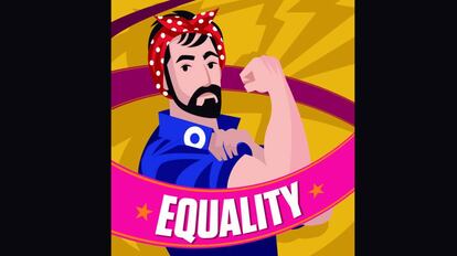 Ilustración de un hombre que apoya la lucha feminista.