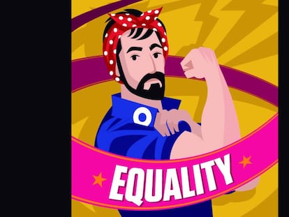 Ilustración de un hombre que apoya la lucha feminista.