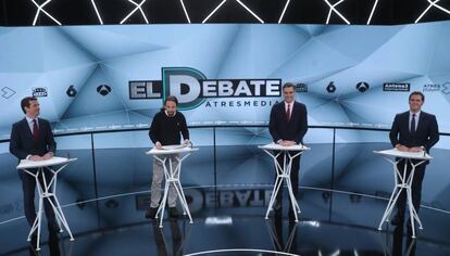 Casado, Iglesias, Sánchez y Rivera, en el debate de Atresmedia de abril de 2019.