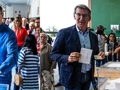 Pedro Sánchez y Alberto Núñez Feijóo, este domingo votando para las elecciones europeas.