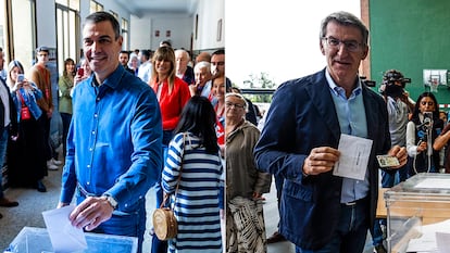 Pedro Sánchez y Alberto Núñez Feijóo, este domingo votando para las elecciones europeas.