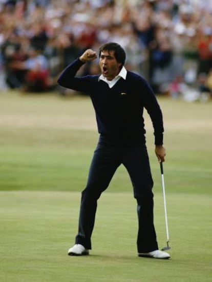 Seve celebra su victoria en el Open de 1984.