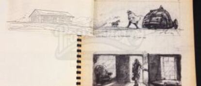 Cuaderno con el 'story board' de la secuencia inicial de 'Blade Runner 2', cuando se pensó para la primera.