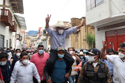 Peru's presidential candidate Pedro Castillo in Tacobamba on Sunday.