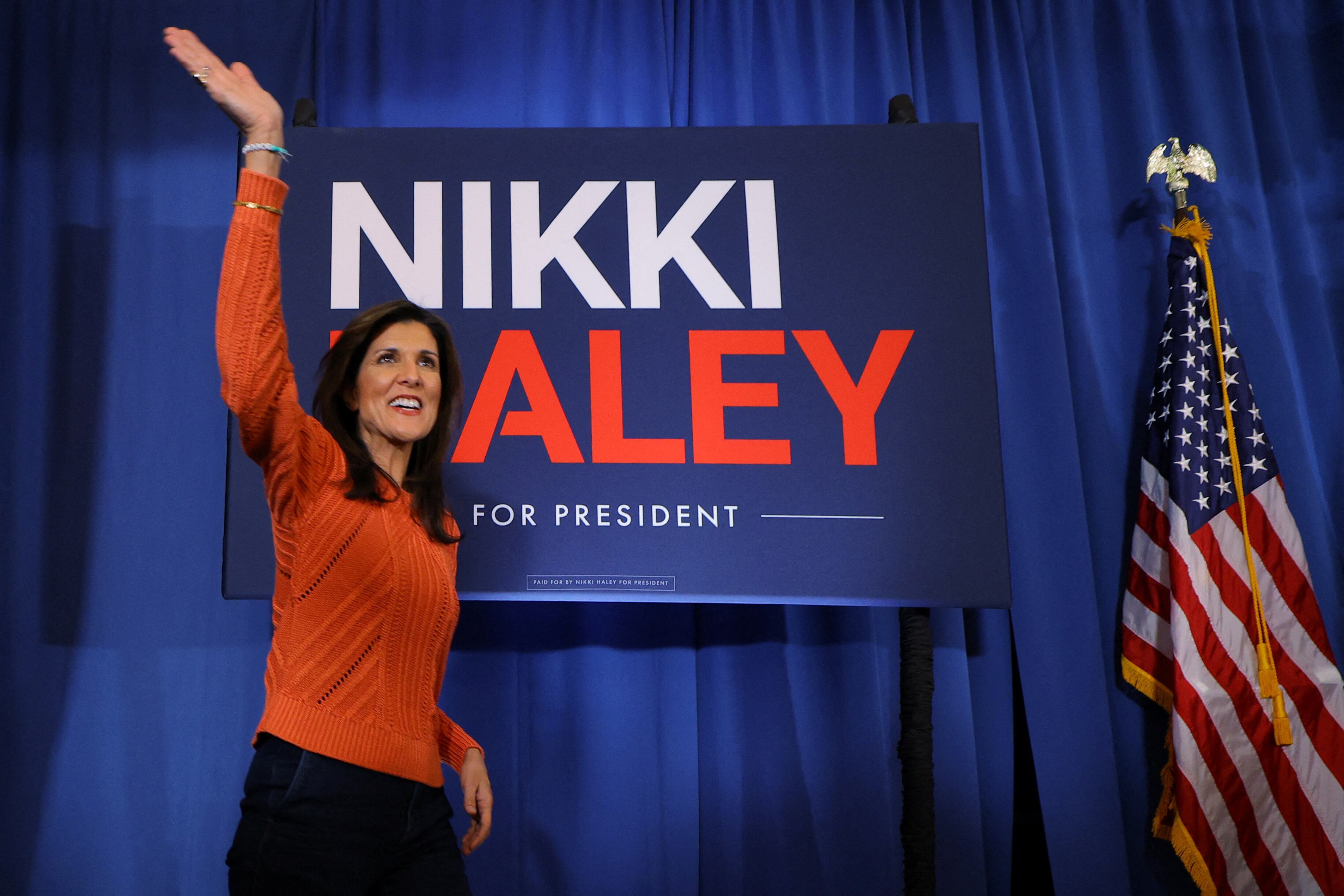 Nikki Haley, el lunes en un acto de campaña en Salem (New Hampshire).