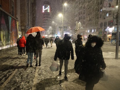 Nieve en el centro de Madrid por el temporal Filomena.