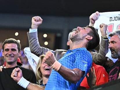Djokovic celebra su victoria en el Open de Australia.