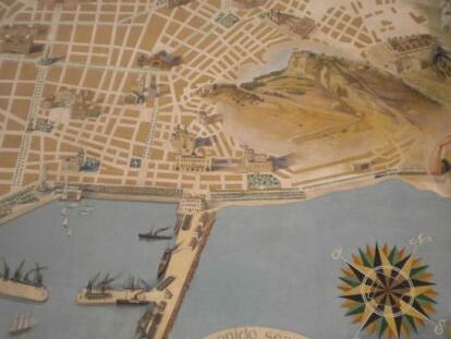 Mural con la ubicación de los edificios singulares de Alicante que se encontraba en la estación de autobuses y que ahora se repondrá.