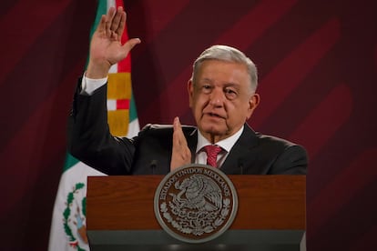 Andrés Manuel López Obrador durante la conferencia matutina en Palacio Nacional.