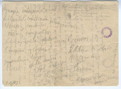 Carta de Miguel de Unamuno, en una imagen cedida por la casa museo del escritor.