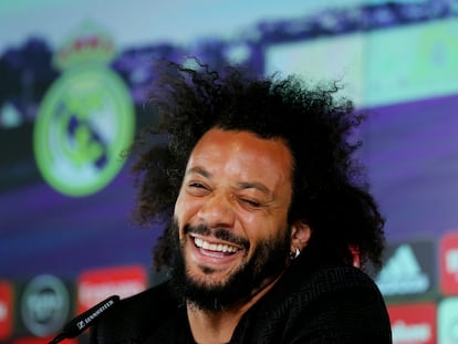 Marcelo, en la rueda de prensa de su despedida del Real Madrid.