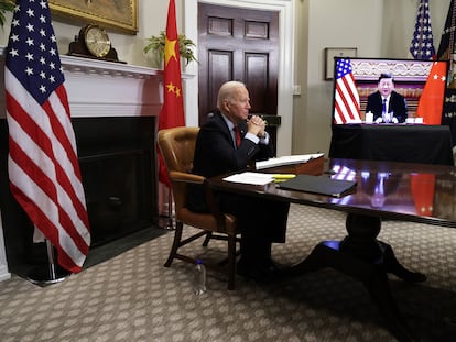 Joe Biden, durante una videoconferencia con Xi Jinping, en noviembre de 2021.