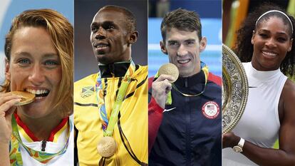 Mireia Belmonte, Usain Bolt, Michael Phelps y Serena Williams.