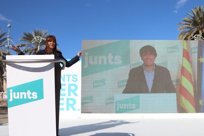 La candidata de Junts a las elecciones catalanas, Laura Borràs, en Barcelona.