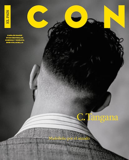 C. Tangana protagoniza la doble de portada del número de ICON de enero de 2021. En esta imagen viste Emporio Armani.