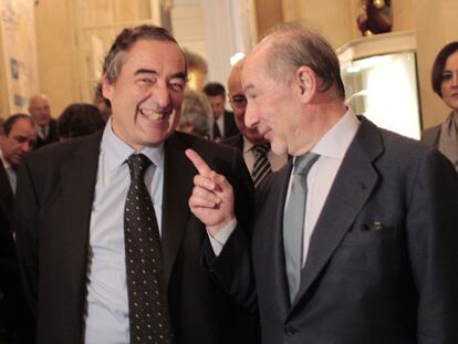 El presidente de la CEOE, Juan Rosell (izquierda) y el de Bankia, Rodrigo Rato, en el Fórum Europa.
