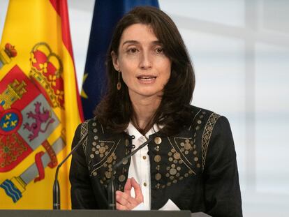 La ministra de Justicia, Pilar Llop, interviene en la presentación de la Carta de Derechos Digitales, en La Moncloa, este miércoles.
