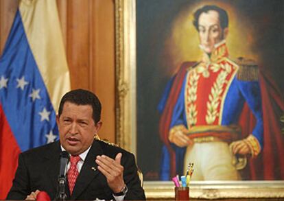 El presidente venezolano, Hugo Chávez, durante una comparecencia en el palacio de Miraflores.