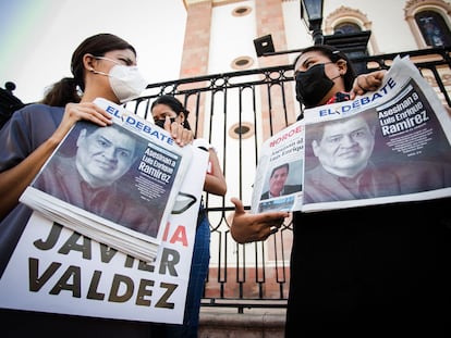 Protesta por el asesinato de Luis Enrique Ramírez en Sinaloa, Culiacán, el 6 de mayo de 2022.