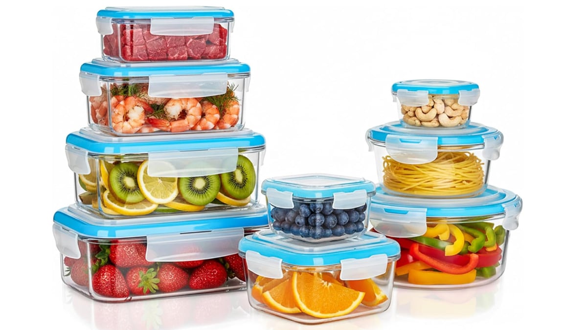 Lote de nueve recipientes de vidrio para guardar alimentos.