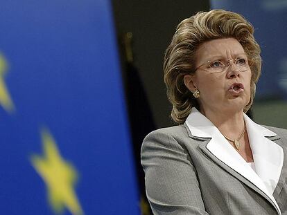 La comisaria Viviane Reding, durante una conferencia de prensa en Bruselas.