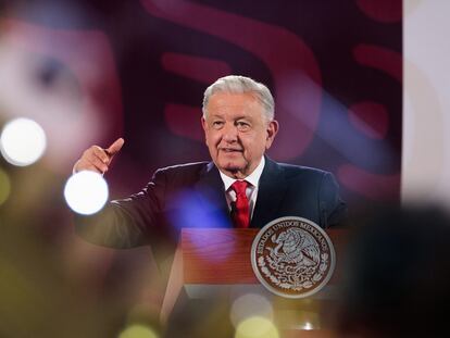 López Obrador habla durante la conferencia matutina de este miércoles en Palacio Nacional (Ciudad de México).