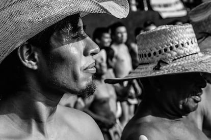 Un campesino citricultor con su sombrero jarocho -propio de Veracruz- baila entre sus compañeros durante las dos horas de manifestación. Unos y otros, con los torsos desnudos, bailarán durante dos horas seguidas frente a la miradas de disgusto, sorpresa, pudoroso apoyo o profundo desagrado de los que pasan por allí.
