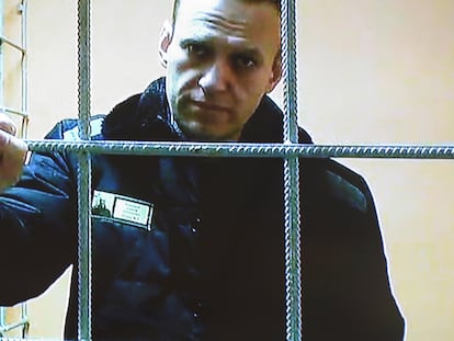 El opositor ruso Alexéi Navalni, en un juicio celebrado por videoconferencia desde su celda el 17 de enero de 2022