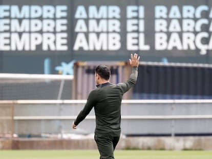Xavi Hernández, en su último entrenamiento en la Ciudad Deportiva del Barcelona.