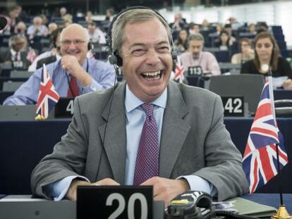 Nigel Farage, líder de UKIP, en julio en la Eurocámara en Estrasburgo.