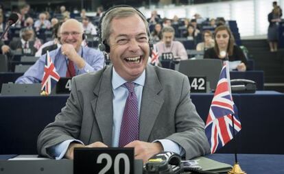 Nigel Farage, líder de UKIP, en julio en la Eurocámara en Estrasburgo.