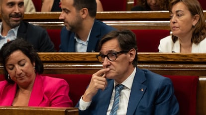 Salvador Illa en una sesión del Parlament.

Pleno en el Parlamento de Catalu&#xf1;a para designar a los senadores auton&#xf3;micos, en medio de las negociaciones para formar gobierno en Catalu&#xf1;a, donde se rumorea un pacto entre PSC y Esquerra para investir a Salvador Illa como presidente.

in the pic:  salvador illa

News politics -Barcelona, Spain 

Thursday, July 25, 2024 (Photo by Eric Renom/LaPresse)