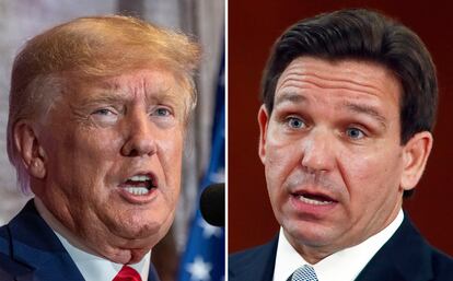 Former President Donald Trump, left, and Florida Gov. Ron DeSantis, right