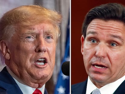 Former President Donald Trump, left, and Florida Gov. Ron DeSantis, right