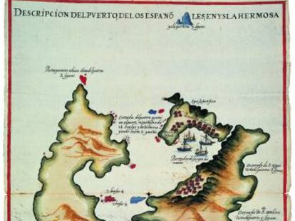Mapa del norte de la isla de Formosa en el siglo XVII, cuando pertenec&iacute;a al virreinato de Nueva Espa&ntilde;a.