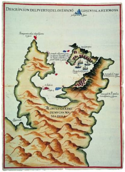 Mapa del norte de la isla de Formosa en el siglo XVII, cuando pertenecía al virreinato de Nueva España.