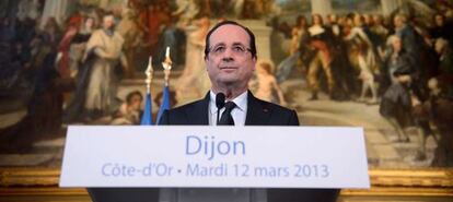 El presidente franc&eacute;s, Fran&ccedil;ois Hollande, en su discurso en Dijon.