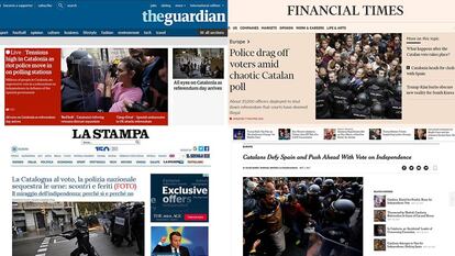 Imágenes de la actuación policial en distintas portadas de medios internacionales.