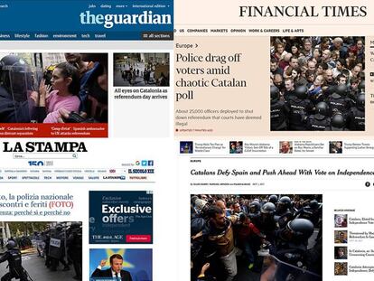 Imágenes de la actuación policial en distintas portadas de medios internacionales.