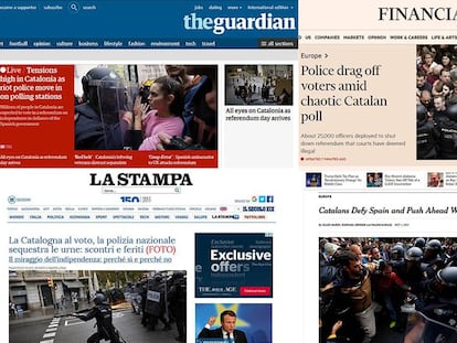 Imágenes de la actuación policial en distintas portadas de medios internacionales.