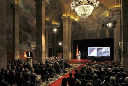 José Montilla, ayer, durante la conferencia en el Saló Sant Jordi de la Generalitat.