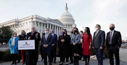 Rueda de prensa de legisladores de EE UU sobre el plan de estímulo por el Covid, el lunes en Washington DC.