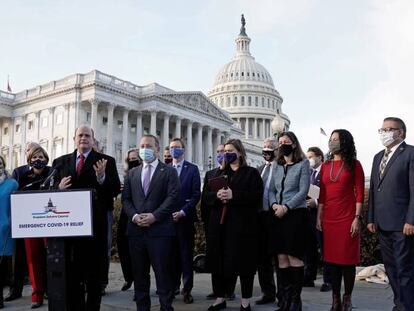 Rueda de prensa de legisladores de EE UU sobre el plan de estímulo por el Covid, el lunes en Washington DC.