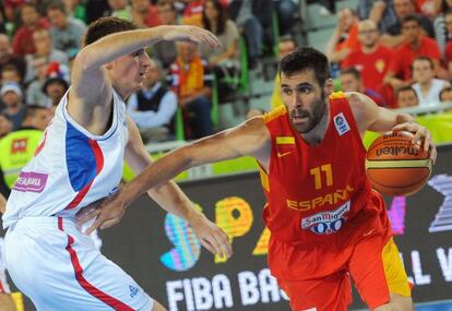 Fernando San Emeterio, durante el partido contra Serbia. 