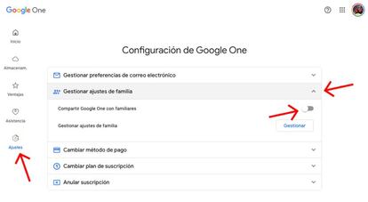 Comparte el almacenamiento de Google One.