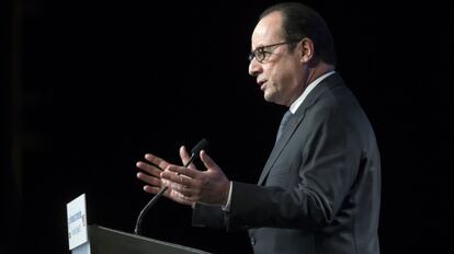 El presidente Hollande, en su conferencia en el Instituto del Mundo Árabe.