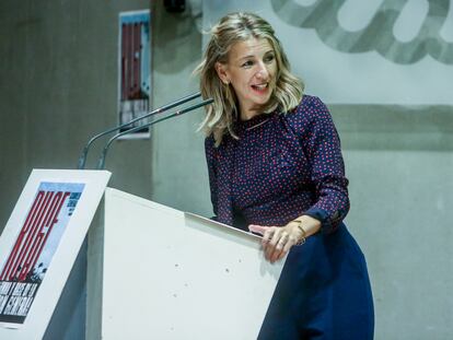 Yolanda Díaz, el día 4 en la sede del sindicato UGT en Madrid.