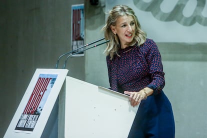 Yolanda Díaz, el día 4 en la sede del sindicato UGT en Madrid.