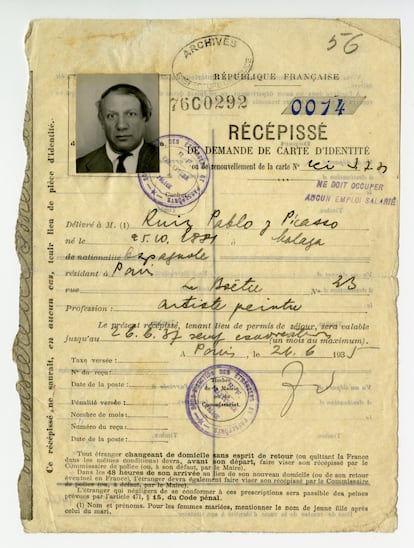 Pablo Picasso’s application for a French identity card, dated 1935.